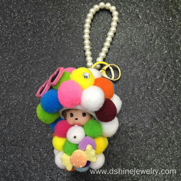 Monchichi Pearl Keychain Customized DIY Rainbow Ball Keyring
